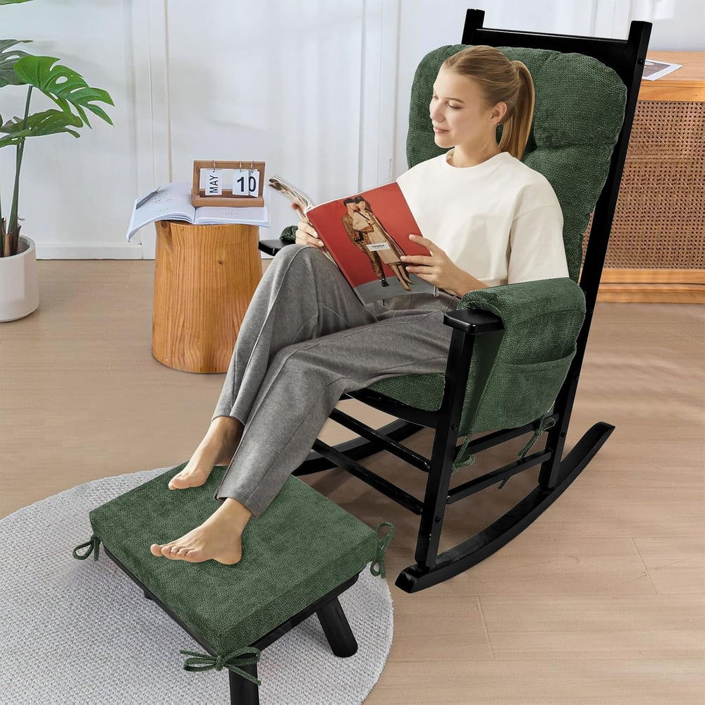 5 PCS Glider Rocker Replacement Cushions with Storage Side Pocket, Luxuriy Ch...