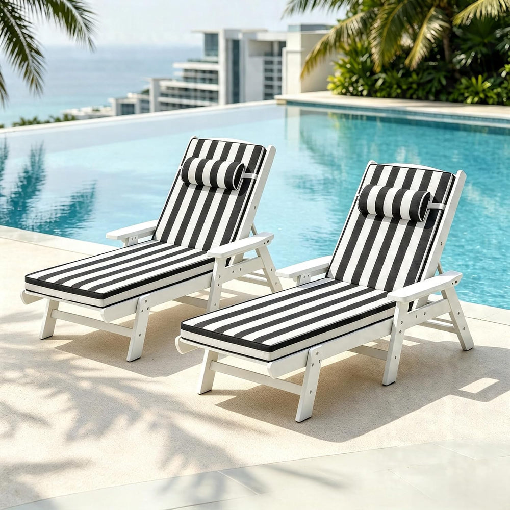 Outdoor Chaise Lounge Cushion with Headrest, 80x26x3 in, 2Pack