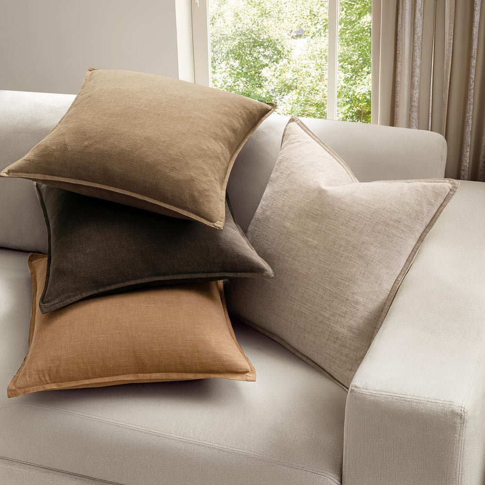 MIULEE Neutral Brown Boho Linen Pillow Covers 20x20 Inch Pack of 4