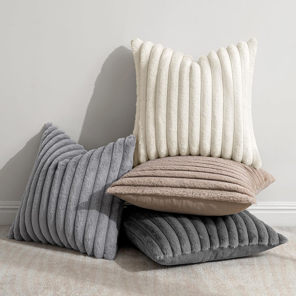 MIULEE Faux Fur Plush Decorative Throw Pillow Covers 18x18, Grey Taupe