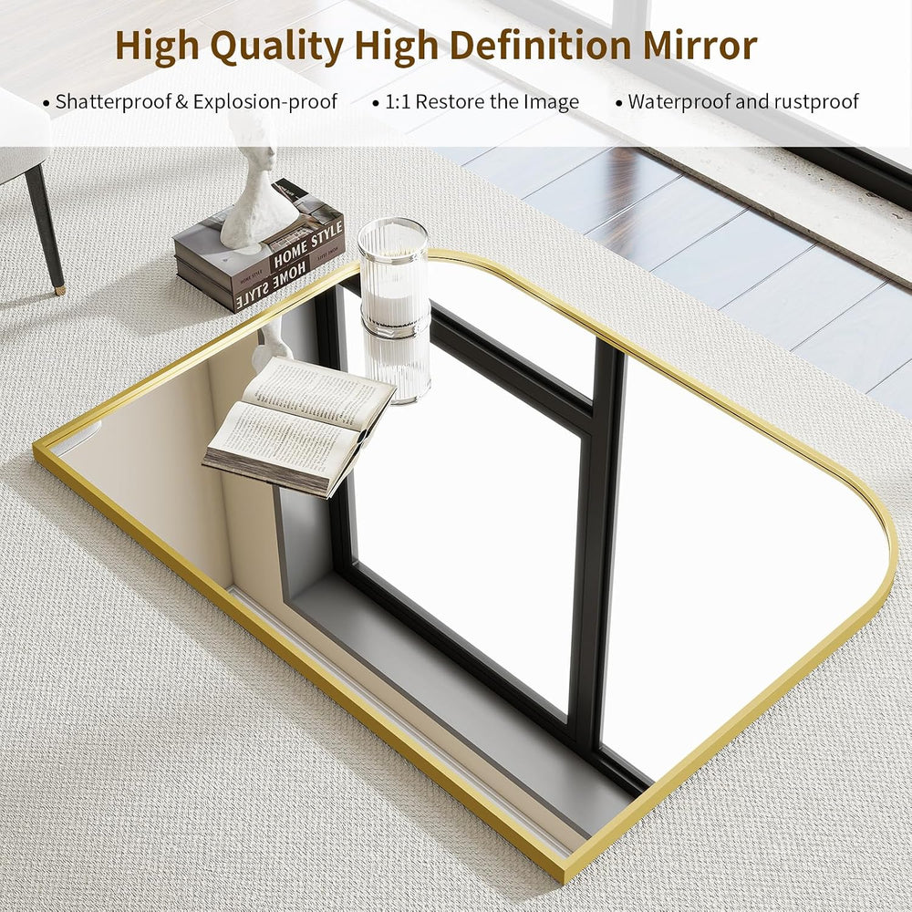 Gold Arched Top Wall Mounted Mirror 38"x30"