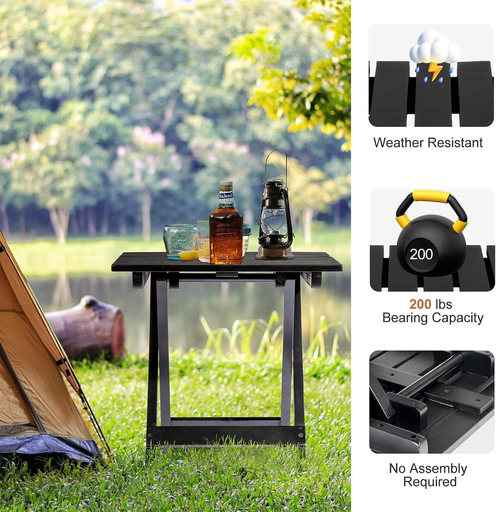 Outvita Wood Folding Side Table, Square, Black