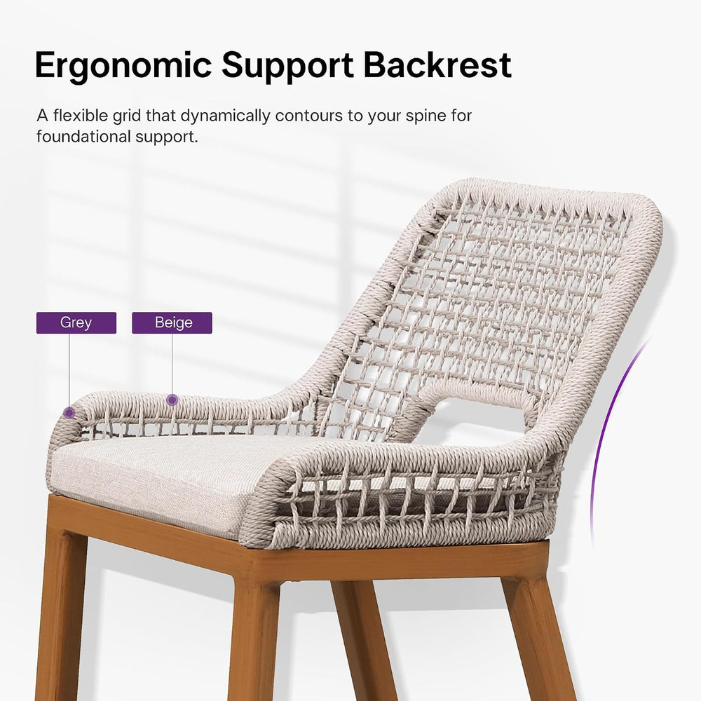 PURPLE LEAF Bar Height Stools Set of 2, Hand-Woven Wicker, Deep Teak