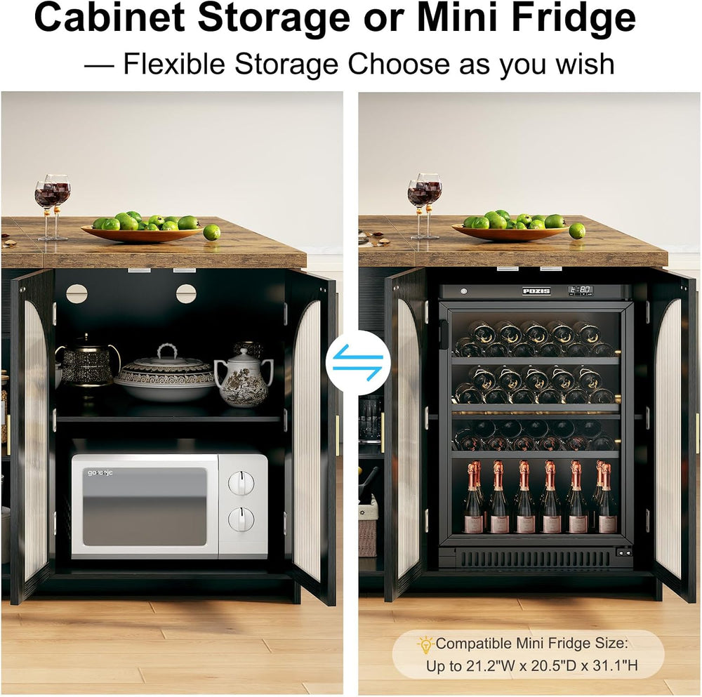 IBF 71" Large Kitchen Island with Storage and Seating, Rustic Brown &...