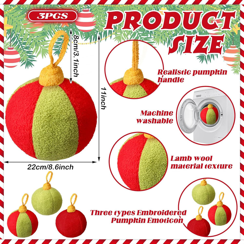 FairySandy 3 Pcs Christmas Ball Pillows Plush, Christmas Ball, Colorful