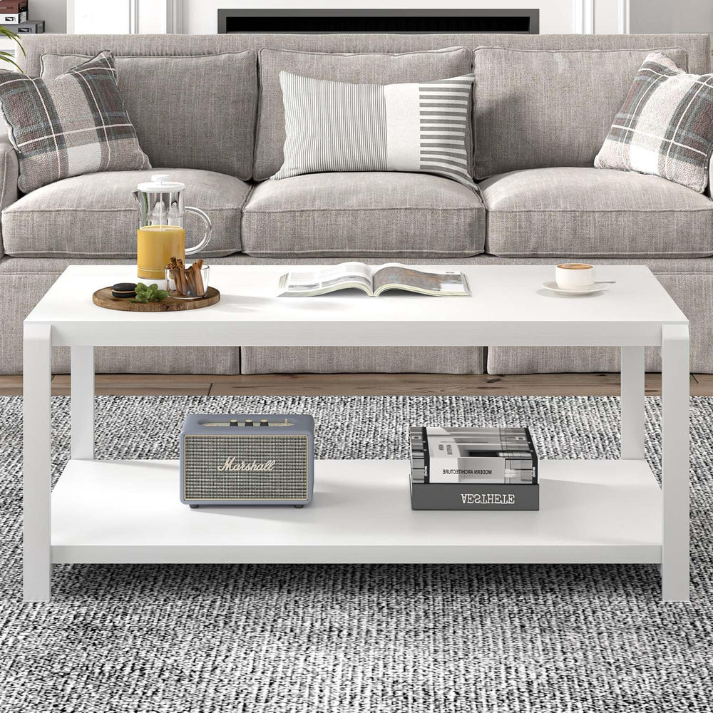 EXCEFUR White Coffee Table with Storage, Modern Center Table for Living Room,...