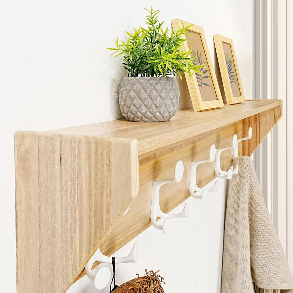 SKOLOO Wall Shelf with Hooks, 24-Inch Coat Rack Wall Mount with Shelf Organiz...