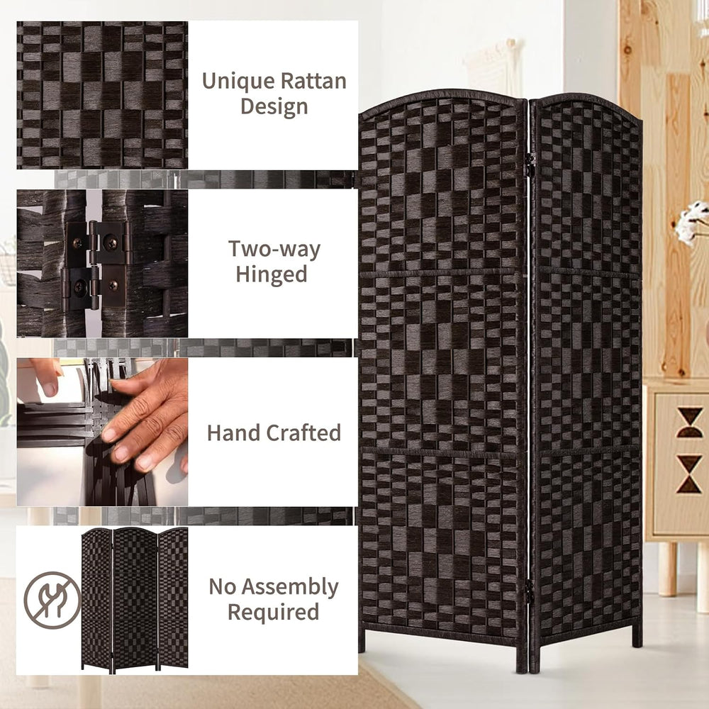 HALLYBEE Short Room Divider Folding Privacy Screens,3 Panel Dark Mocha