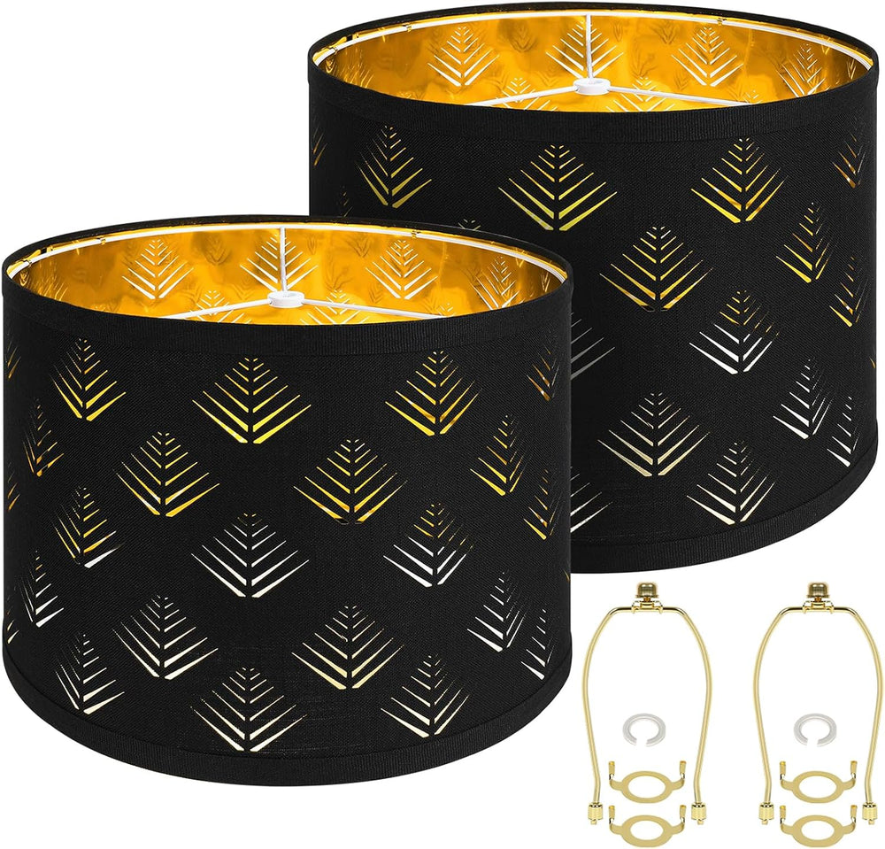 Lamp Shades Set of 2, Drum Lampshades with Leaf Design, 13" Top x 13&quo...