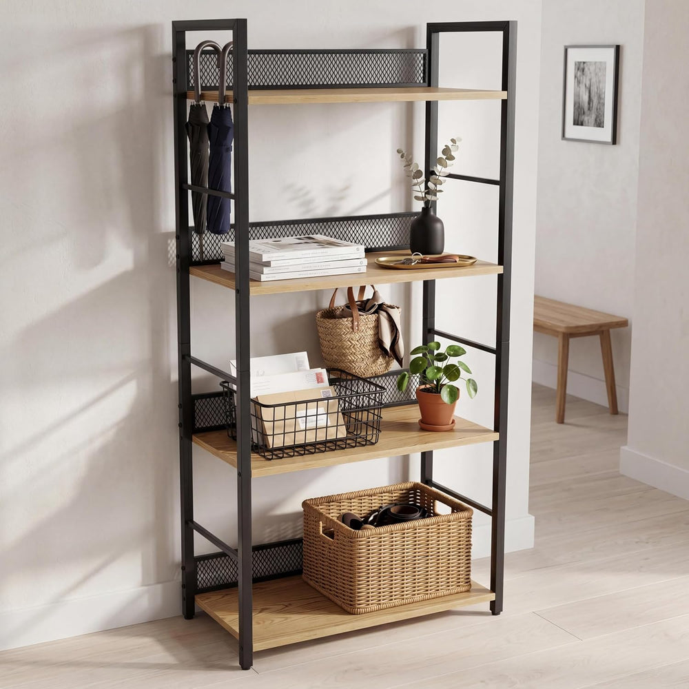 4 Tier Bookshelf, Classic Tall Bookcase Storage Organizer for CDs Books