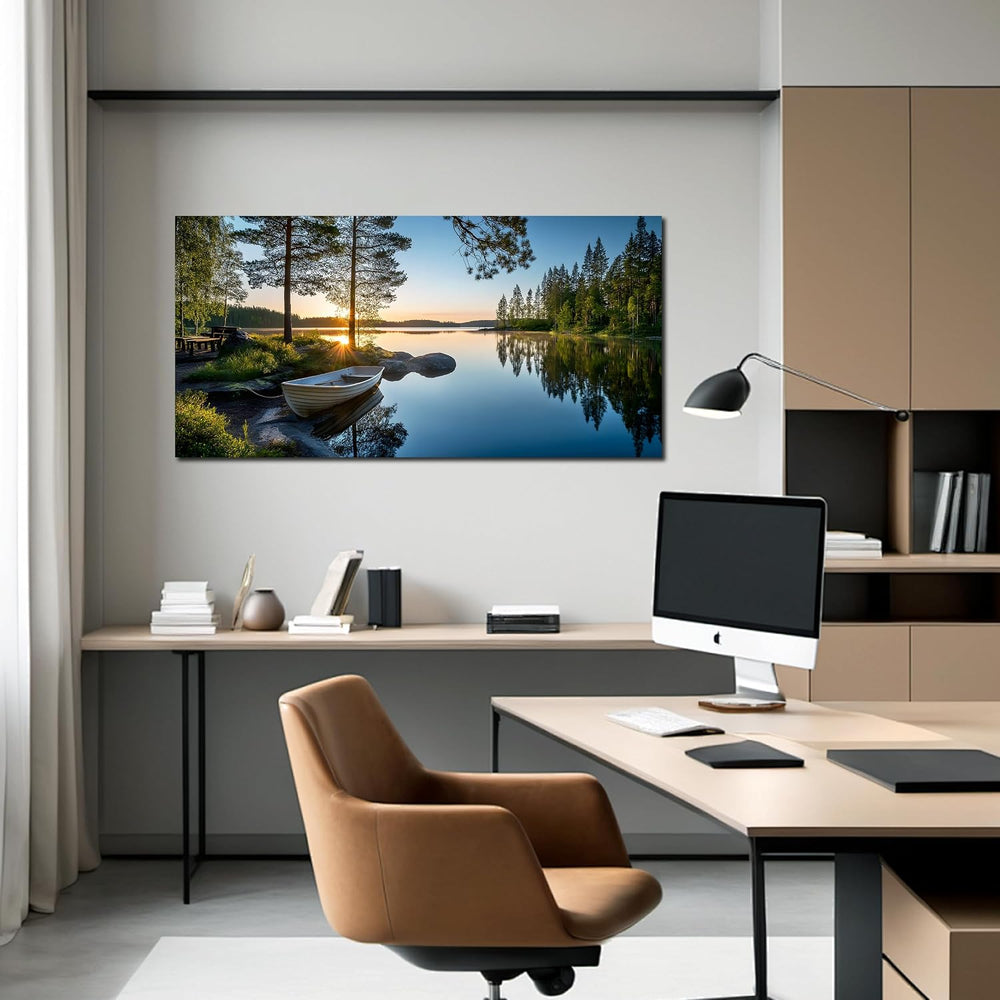 SSNEEKNDG Large Green Landscape Canvas Wall Art for Living Room Forest Lake S...