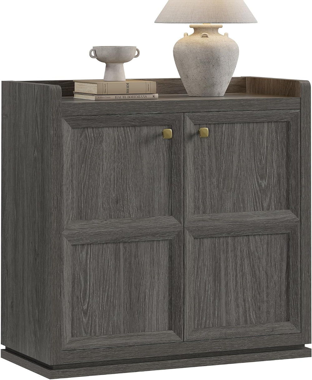 SICOTAS Sideboard Buffet Cabinet with 2 Doors & Shelves, Golden Handles