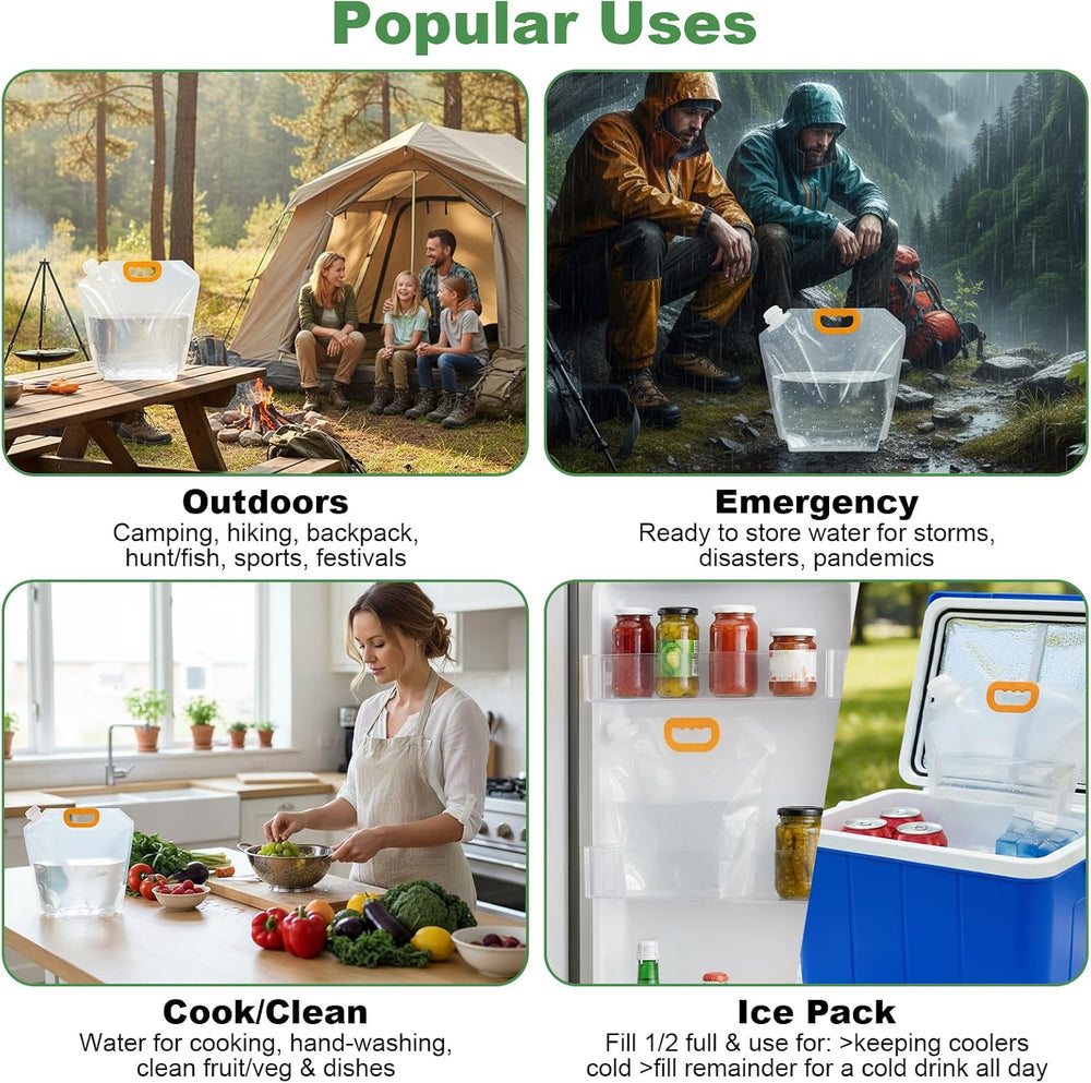 20Pcs 1.3Gallon Collapsibles Water Container Bag Bulk, Emergency Container Ca...