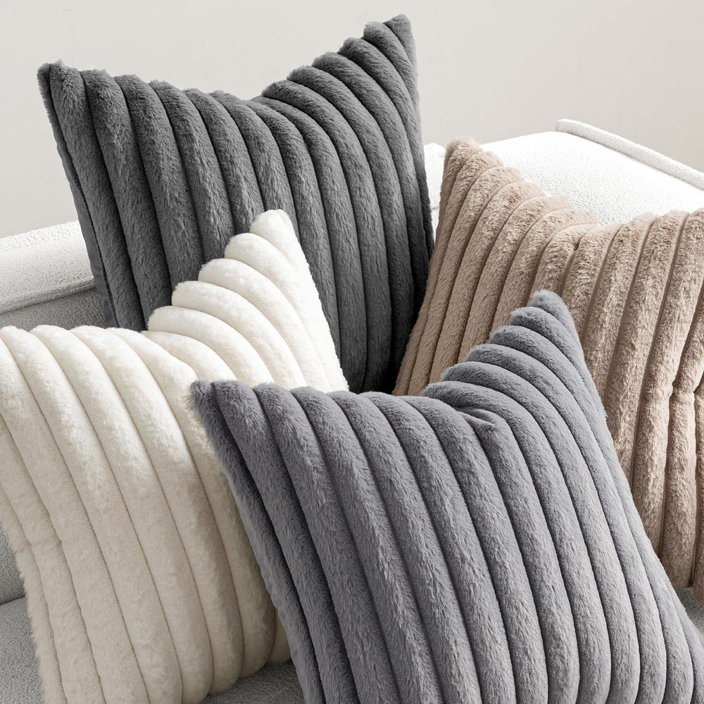 MIULEE Faux Fur Plush Decorative Throw Pillow Covers 18x18, Grey Taupe
