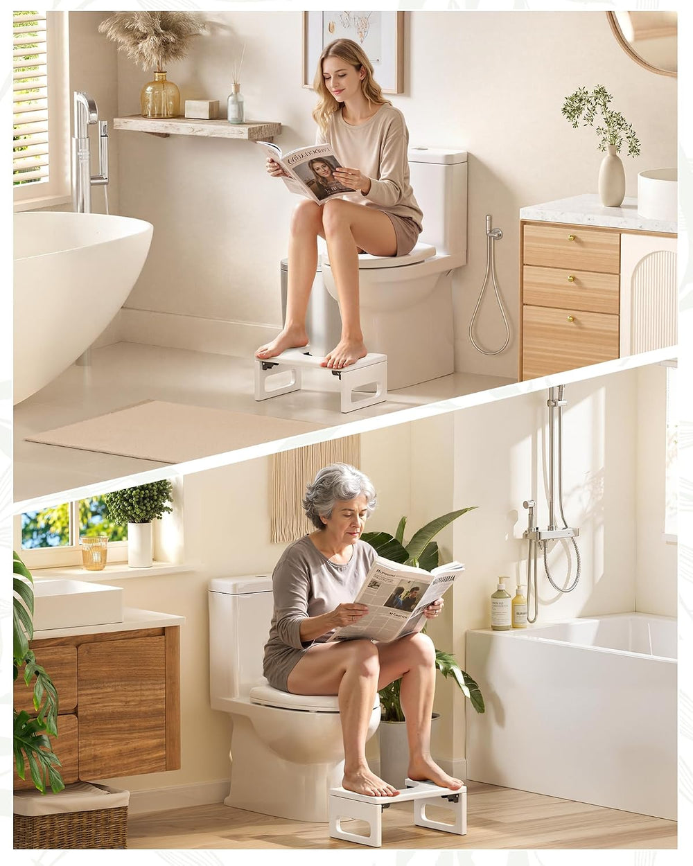 AmazerBath 7 Inches Bamboo Toilet Stool Squat for Adults, Foldable Poop Stool...
