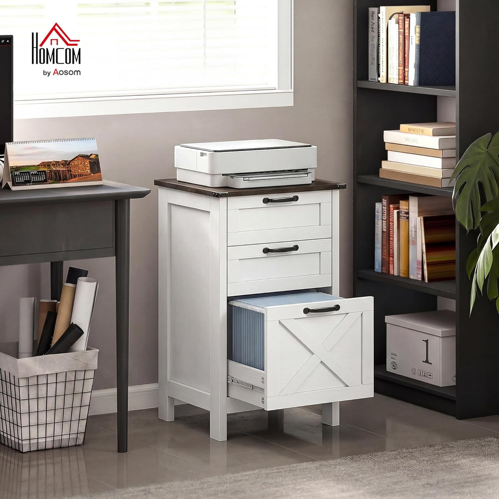 HOMCOM 3 Drawer File Cabinet Printer Stand Silent Slides Distressed White