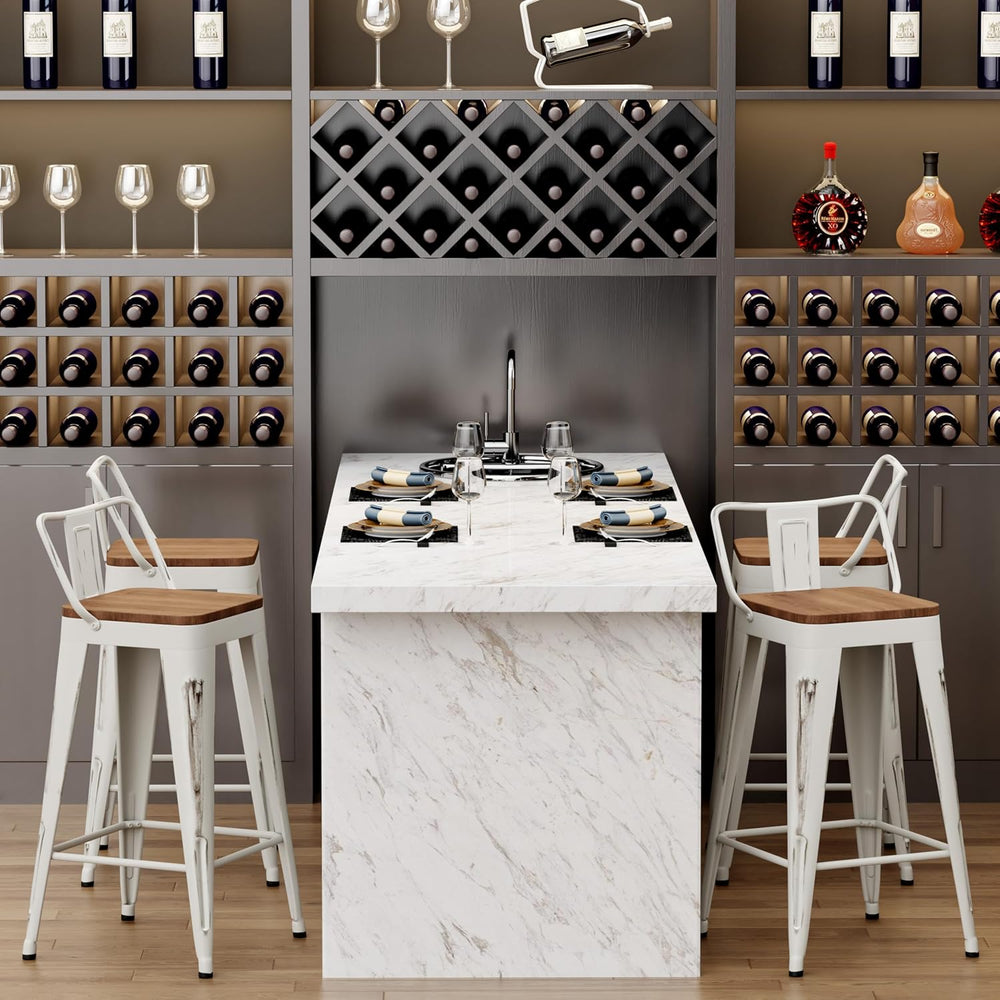 30" Barstools Set of 4 Counter Height Bar Stools Chair-Distressed White