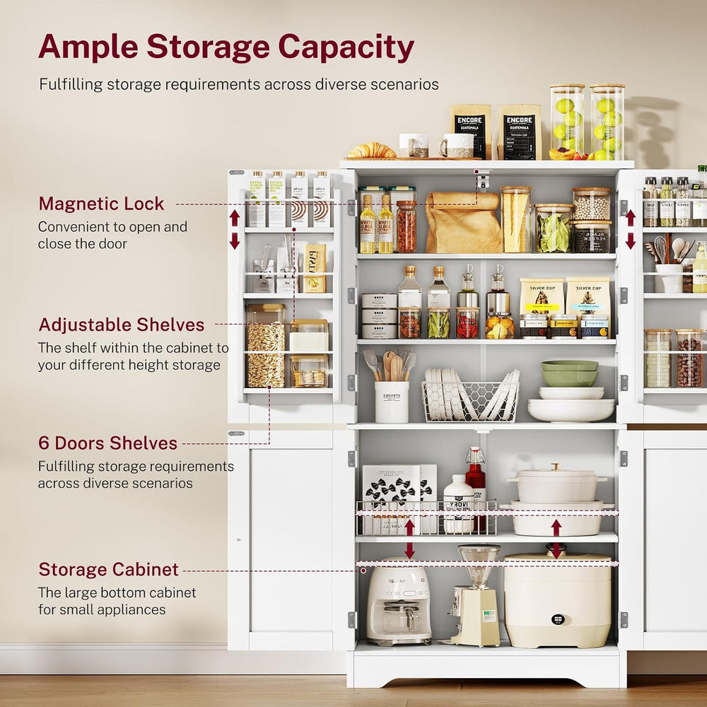 TEENFON Storage Cabinet, Pantry Cabinet with 4 Doors and 3 Storage Shelves, K...