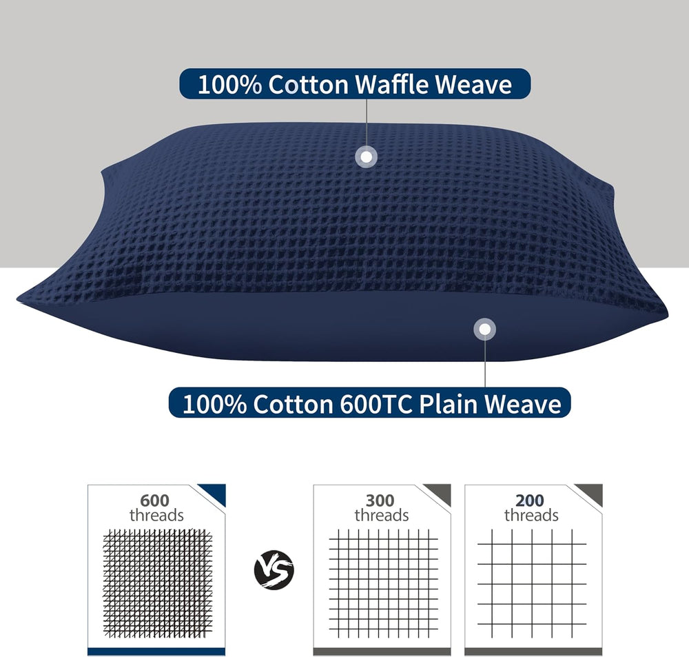 100% Egyptian Cotton 600 TC Waffle Weave Throw Pillow Covers 4 Pack