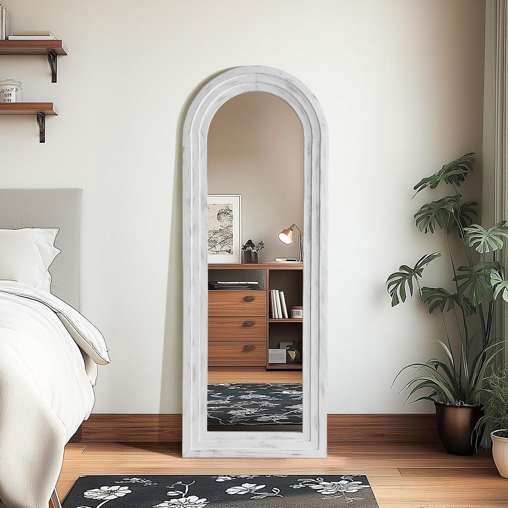 MirrMuse Arched Floor Full Length Mirror with Wood Frame, 56"x21" R...