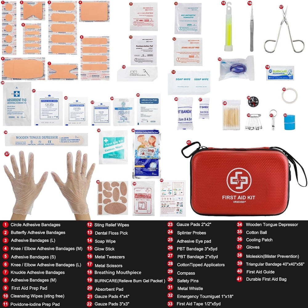 VRIEXSD Premium 320-Piece First Aid Kit, Waterproof EVA Hard Shell Case,Red