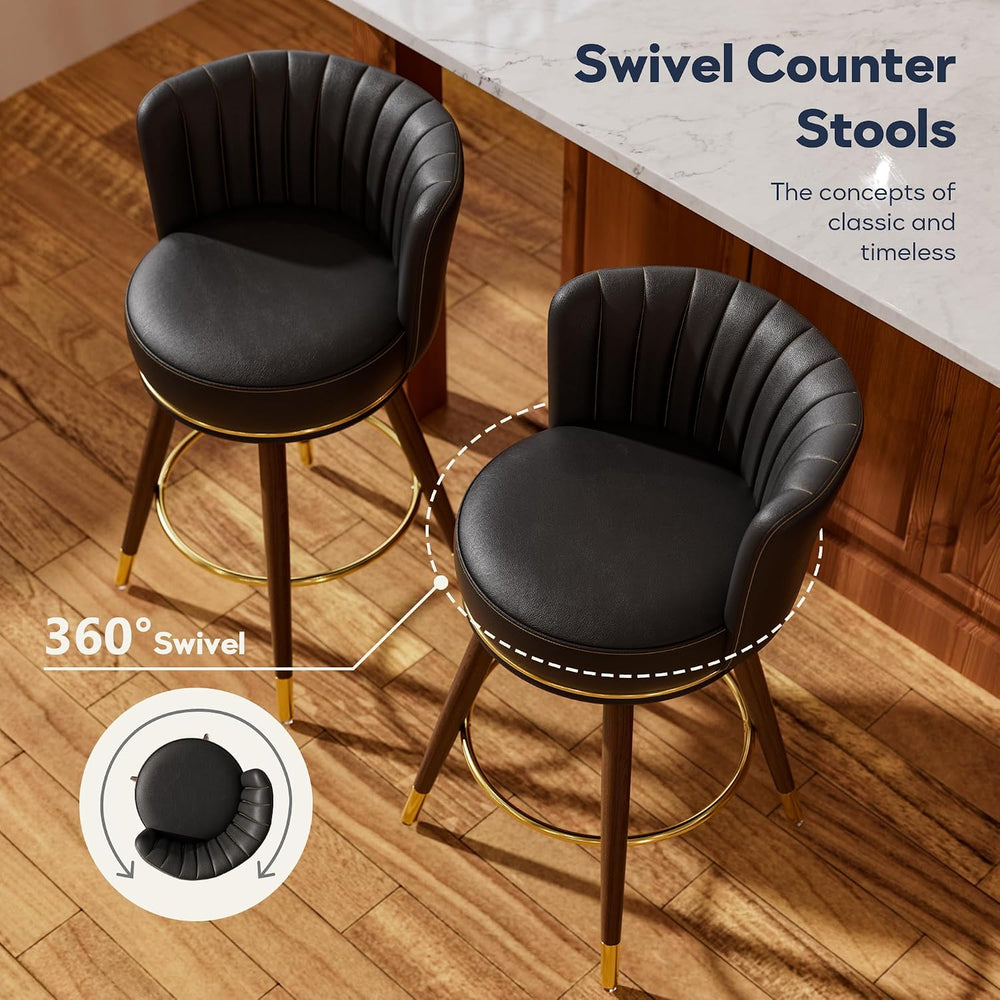 SeekFancy 24 Inch Black Leather Swivel Counter Bar Stools Set of 2