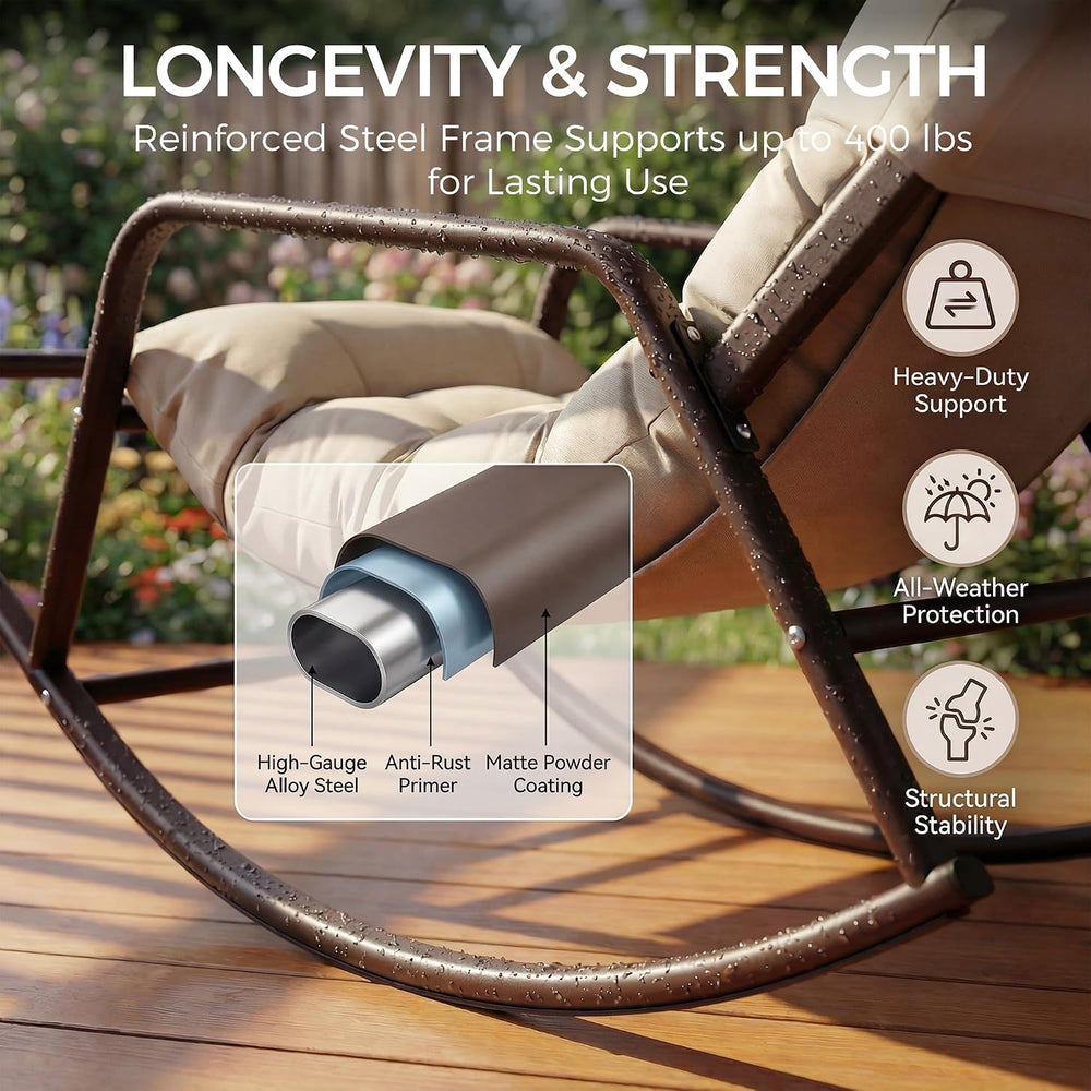 NICESOUL Papasan Rocking Chair with Footrest, Outdoor Rocking Chair with Cush...