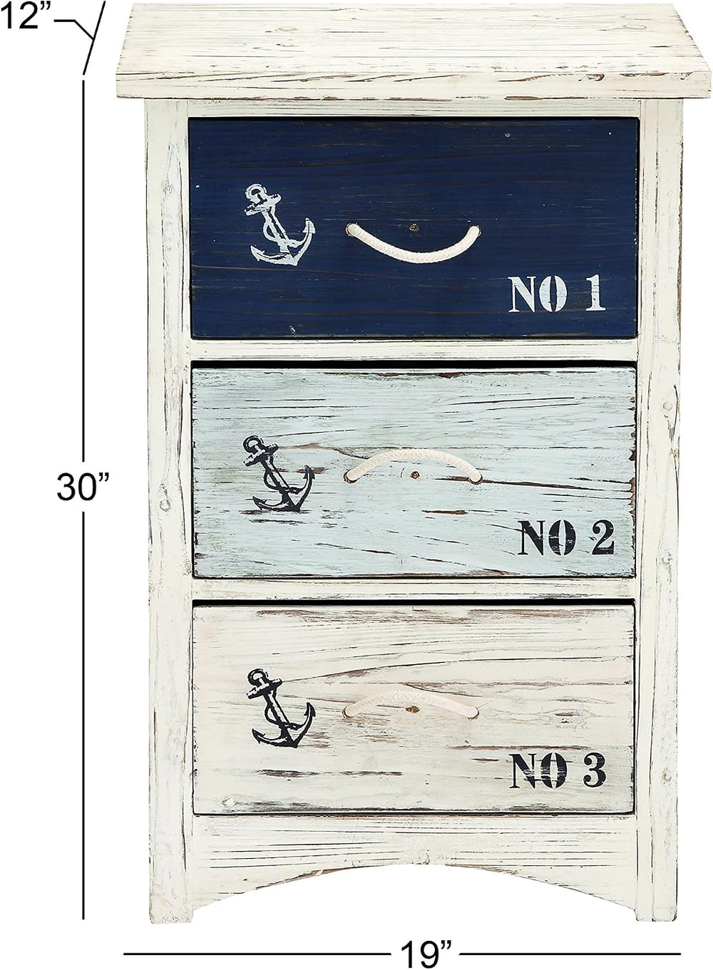 Deco 79 Wooden Anchor Room Chest Small Distressed Storage Cabinet with 3 Numb...