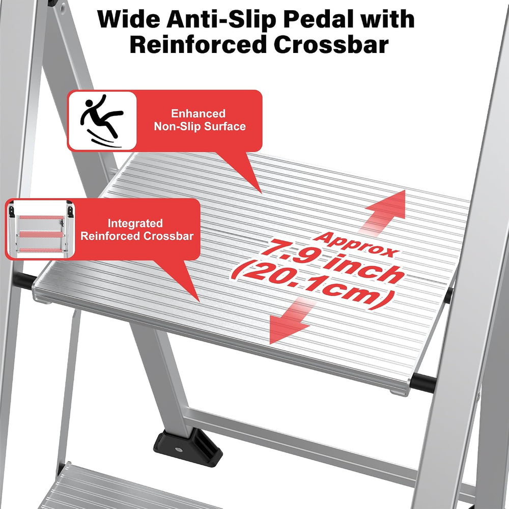 DIAMONDFORGE 4 Step Ladder,Handle Folding Step Stool with Anti-Slip Wide Peda...