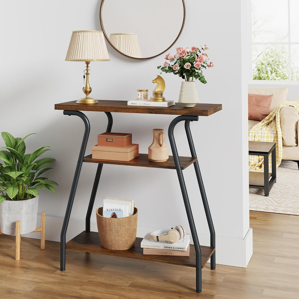 FAVOOSTY Console Table for Entryway, 3 Tier Narrow Entryway Table Open Shelve...
