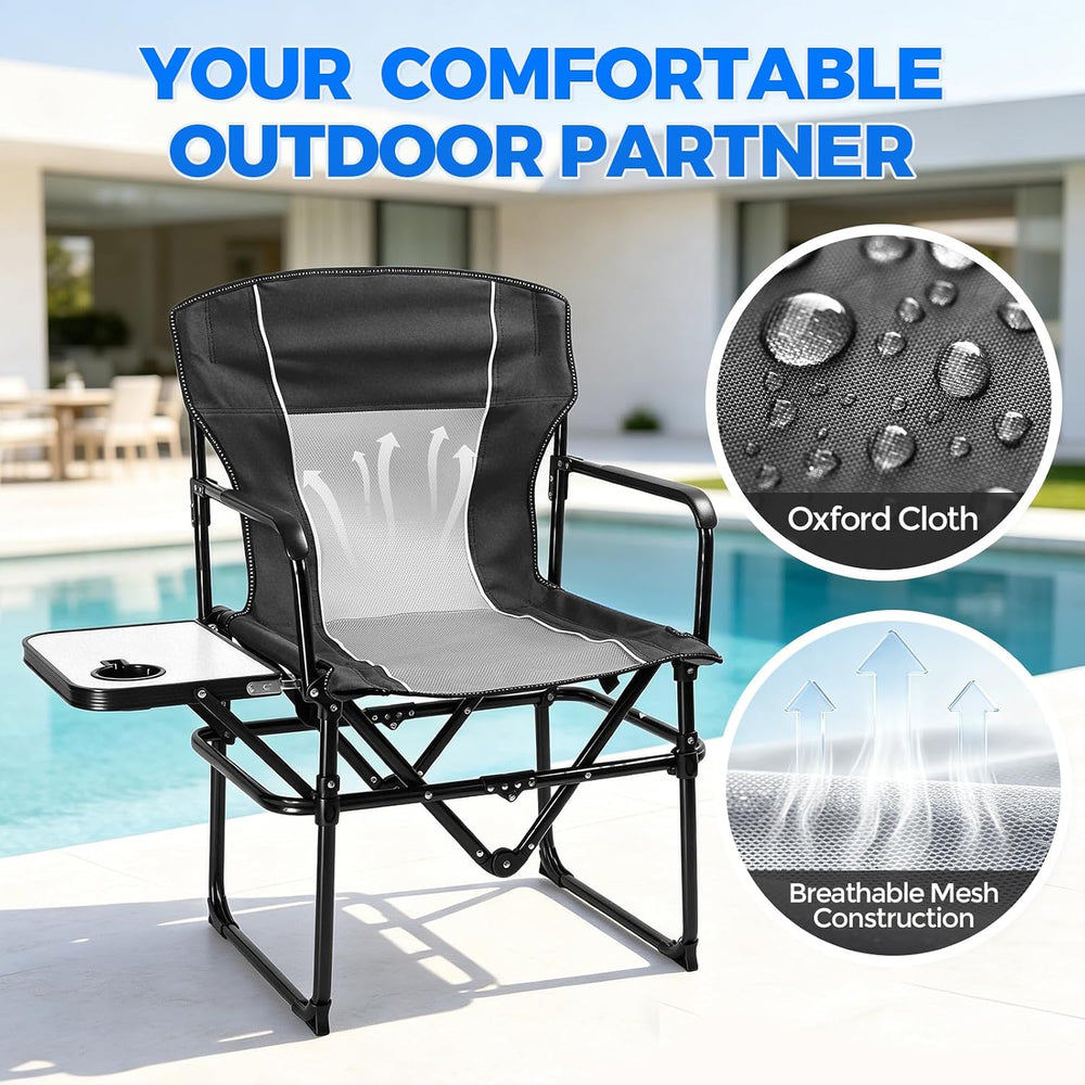 2 Pack Camping Chairs with Side Table & Cup Holder 400 lbs