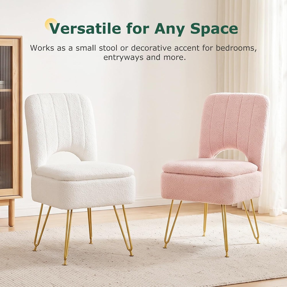 VECELO Pink Vanity Stool Chair with Storage and Folding Back, 15.75" x 1...