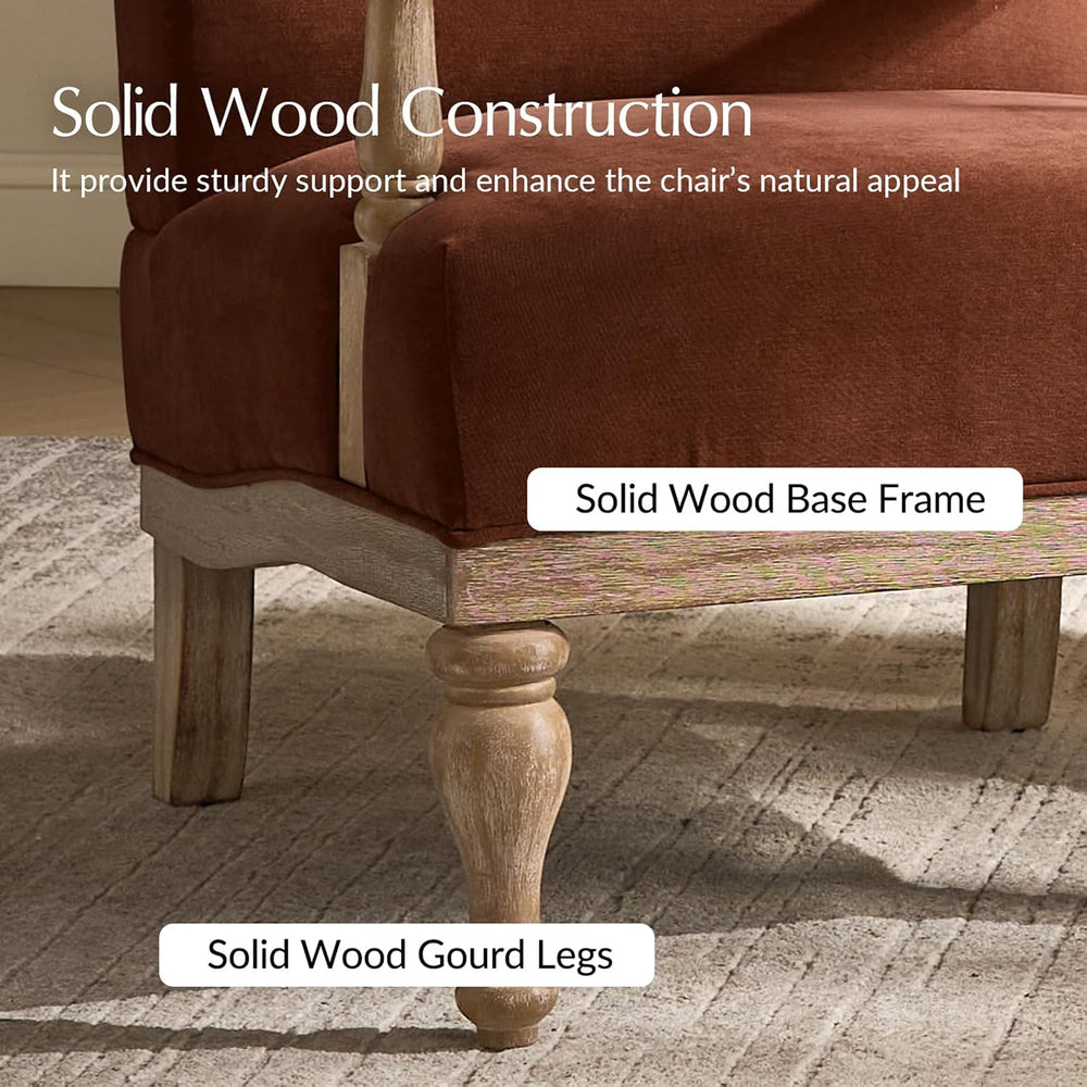 HULALA HOME Farmhouse Accent Chair with Solid Wood Frame, Burn-Brick