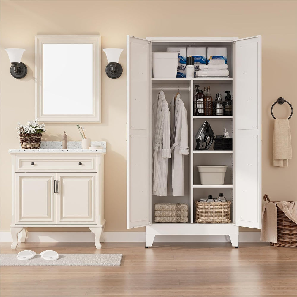 Metal Armoire Wardrobe Closet, Bedroom Armoires with Hanging Rod