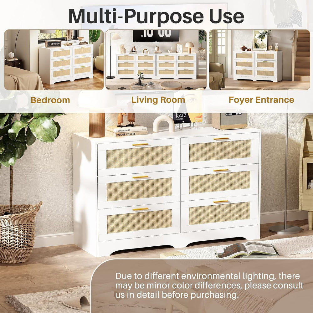 Redlife White Dresser for Bedroom, 6 Drawer Dresser with Golden Handles, Wood...