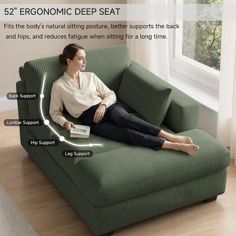 Oversized Corduroy Chaise Lounge Chair with Left Armrest & Cushion, Comfy...