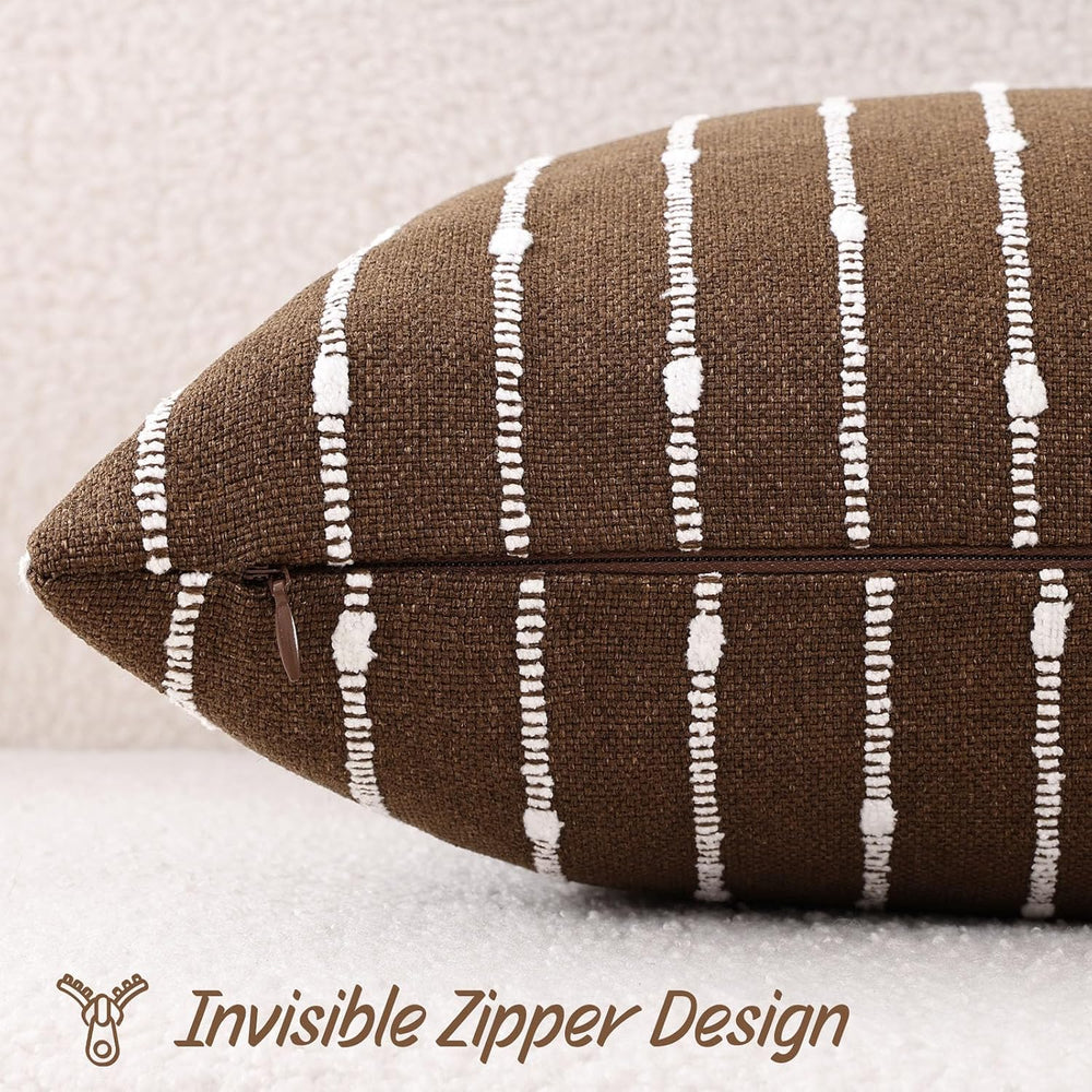 decorUhome Striped Decorative Throw Pillow Covers 22x22 Set of 2, Brown