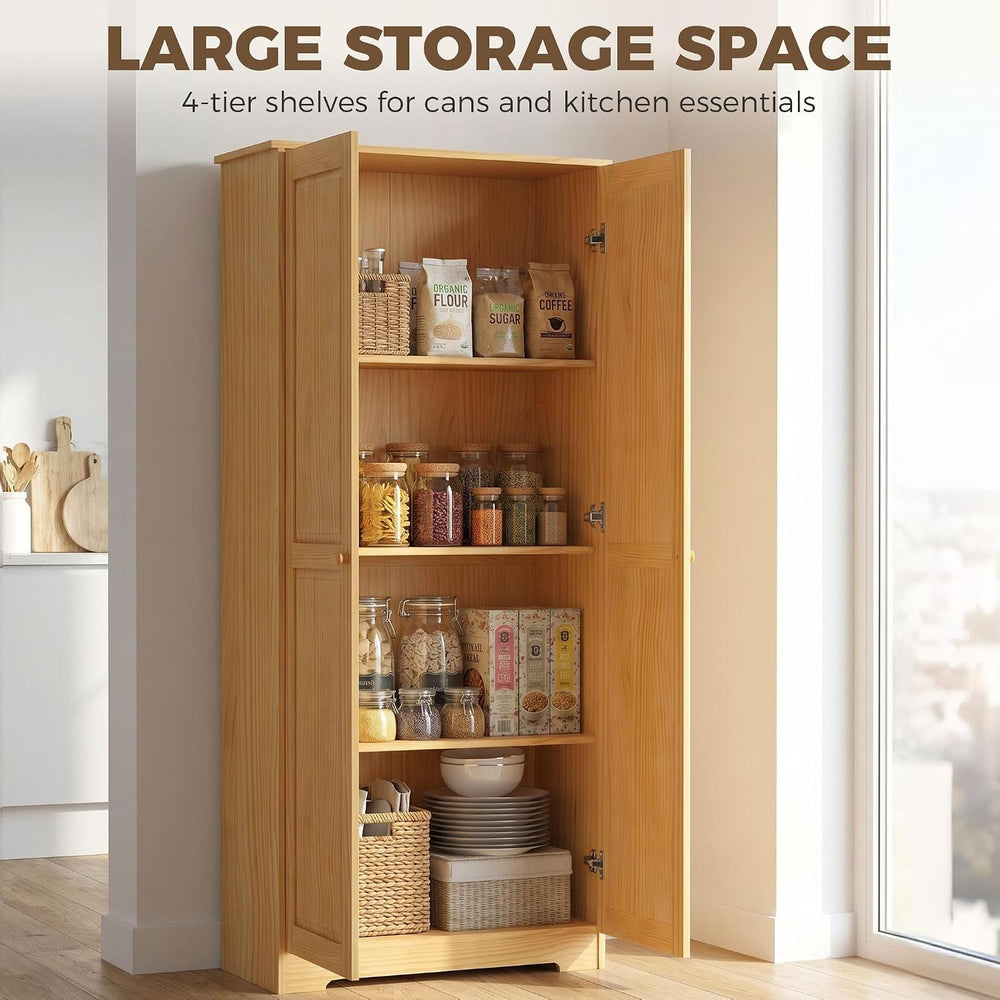 HOMCOM 67" Solid Wood Kitchen Pantry Storage Cabinet with Doors Brown