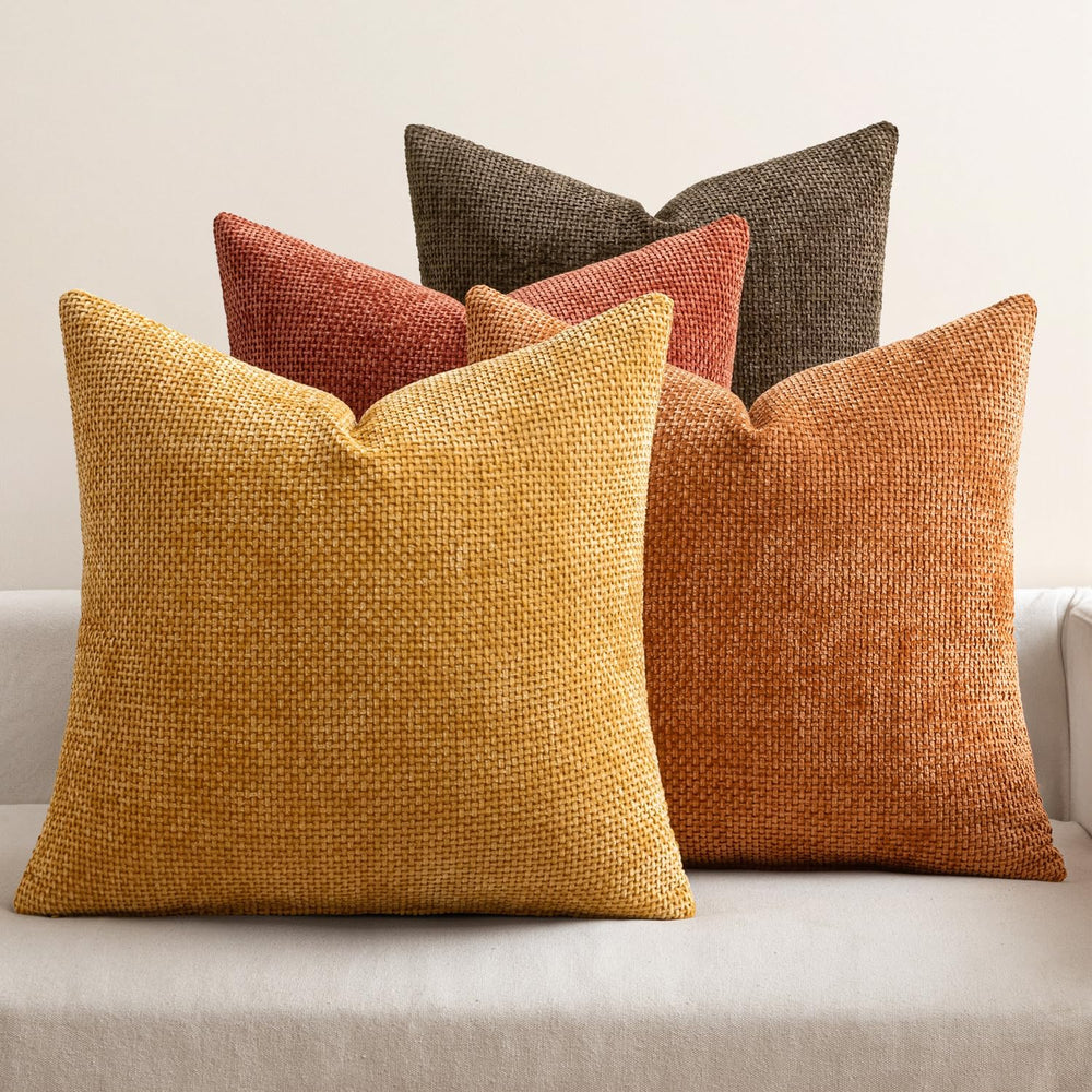 MIULEE Decorative Chenille Fall Pillow Covers Orange Brown 20x20 Pack of 4