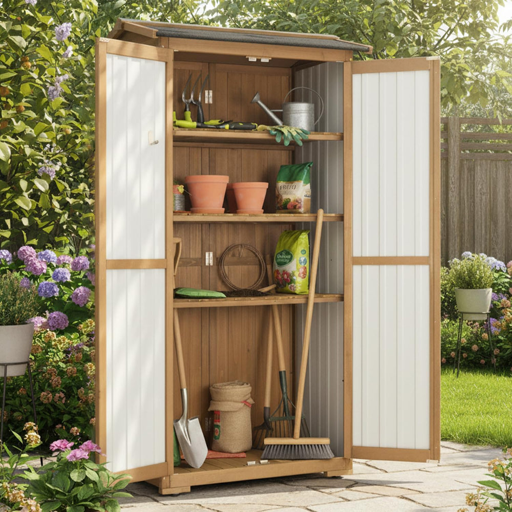 Storage Cabinet Outdoor Garage Cabinets with 3 Adjustable Shelves, Lockable D...