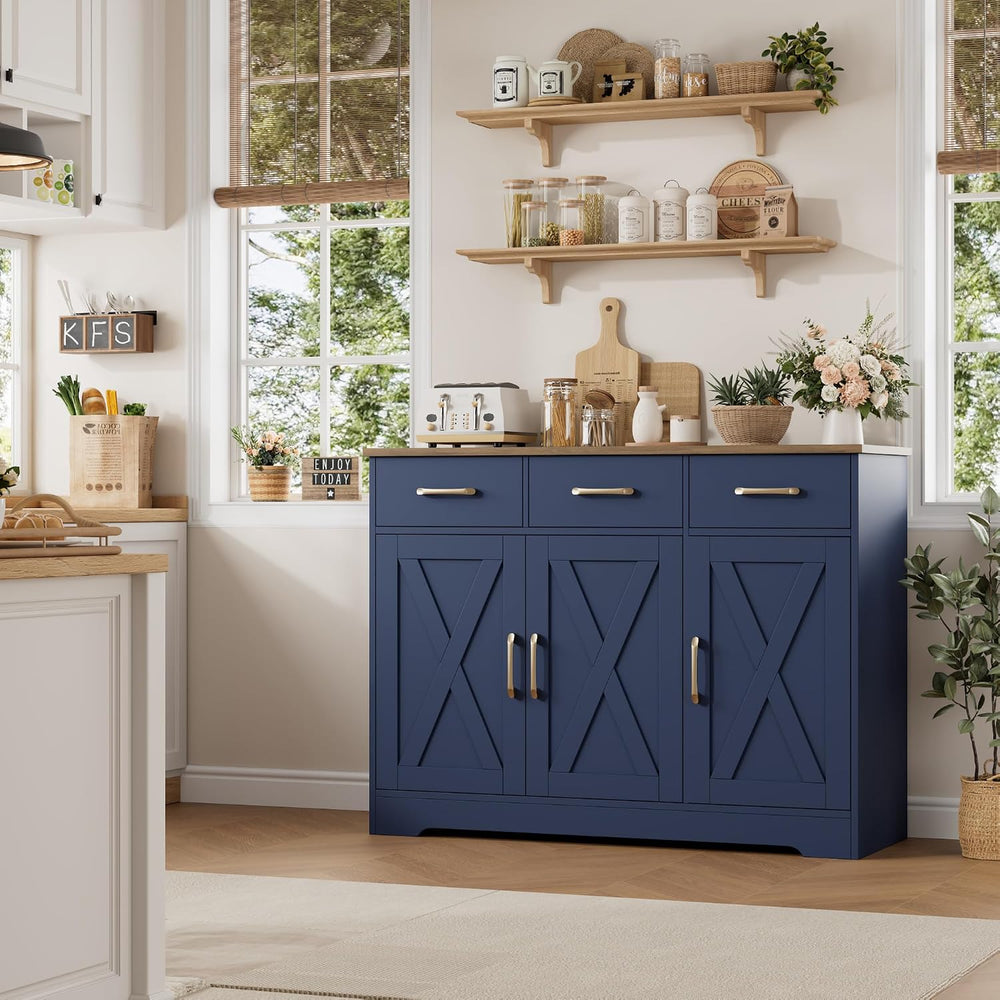 HOSTACK Kitchen Buffet Cabinet with Storage, Sideboard Coffee Bar, Blue