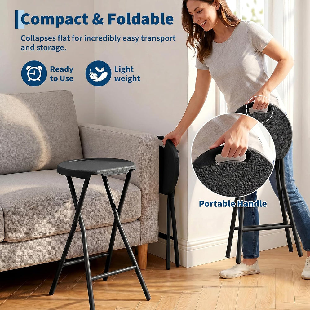 Garvee Folding Stool with Handle 24 Inch Tall 400lbs Capacity, 2 Pcs Black