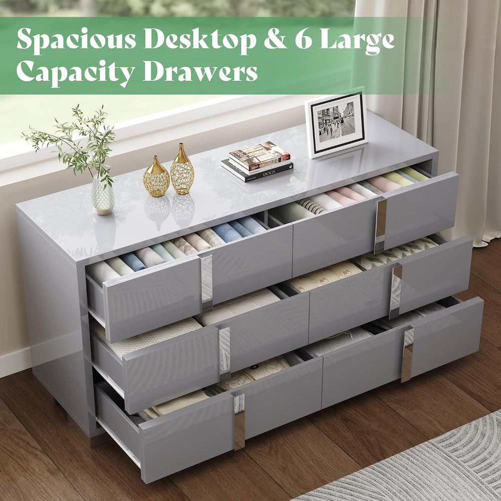 AMERLIFE 4-Piece Bedroom Dresser Set with Storage, High Gloss, Grey
