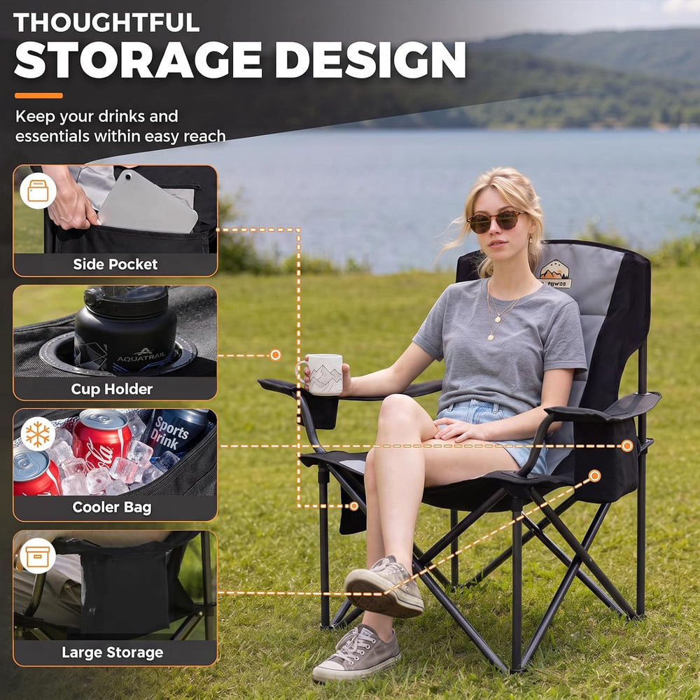Colegence Oversized Heavy Duty Camping Chair for Adults, 450 lb, Black
