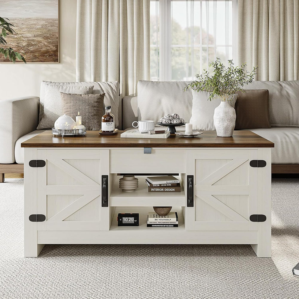 48" Lift Top Farmhouse Coffee Table with Hidden Storage, White