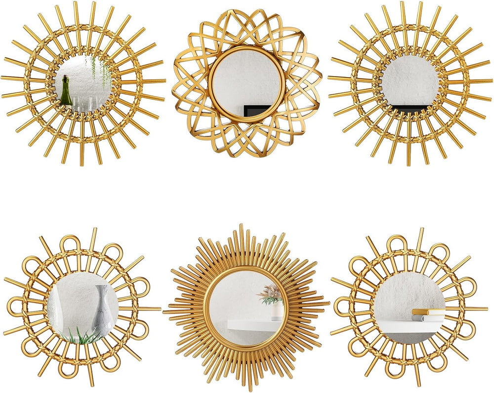 Namalu 6 Pcs Sunburst Round Mirror for Wall Decor, Elegant, Gold