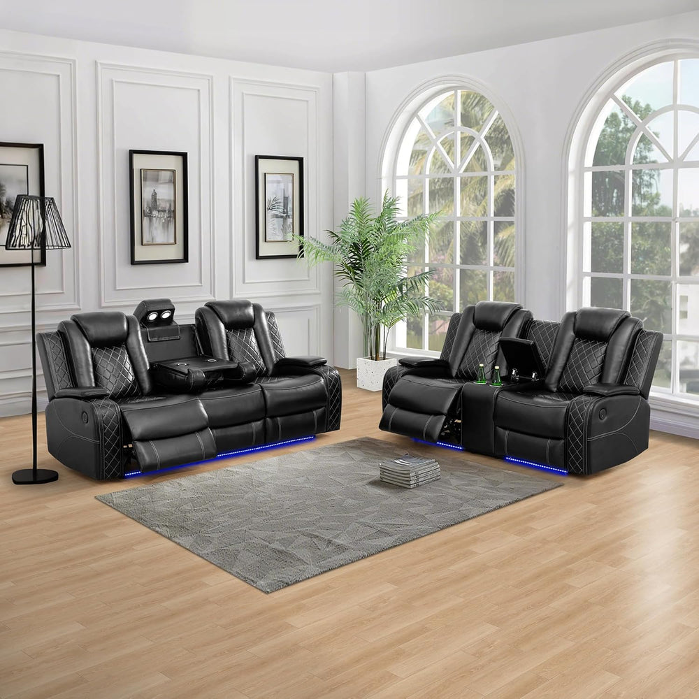 Breathing Leather Power Recliner Sofa Set, 2 Piece Faux Leather Couch and Lov...