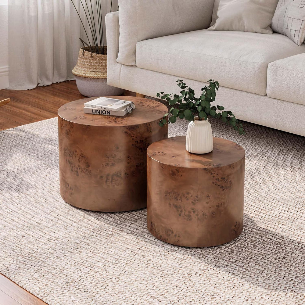 Nesting Coffee Table Set of 2 Modern Round Coffee Table and End Table Set