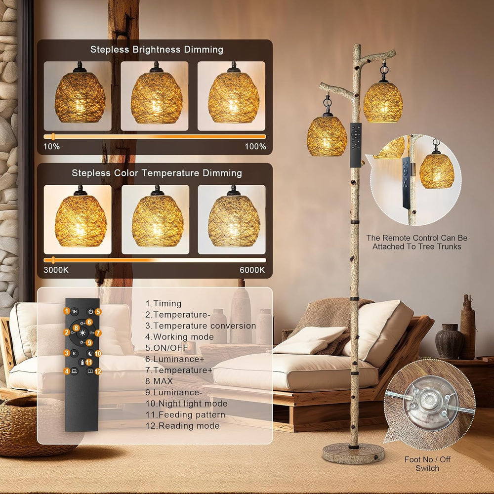 Scenekoy 68.5" Rustic Floor lamp with Remote Control, Bird Nest Lantern