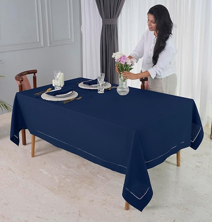 D'Moksha Homes Navy Blue Linen Tablecloth 60 x 108 Inch - 100% Pure Linen...